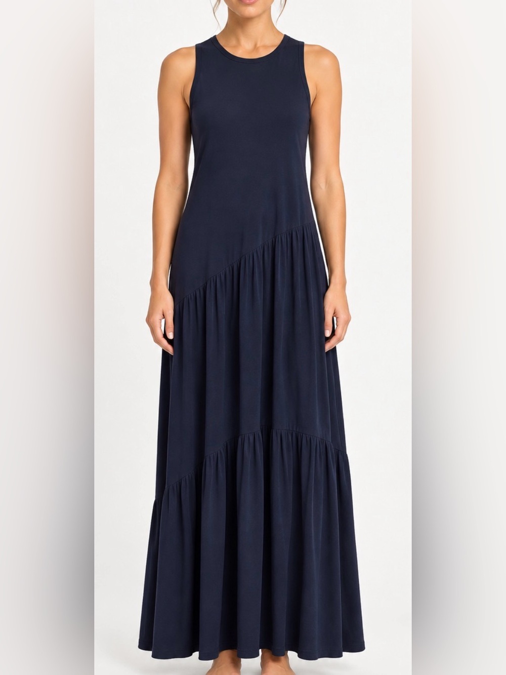 Vince Cotton Knit Sleeveless Maxi Dress Navy Blue Italian Yarn Size M